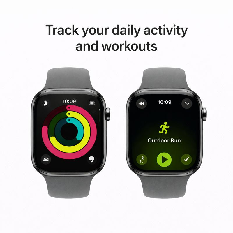 Apple Watch Series 11 [GPS + Cellular 46mm] Smartwatch with Natural Titanium Case with Stone Gray Sport Band - S/M